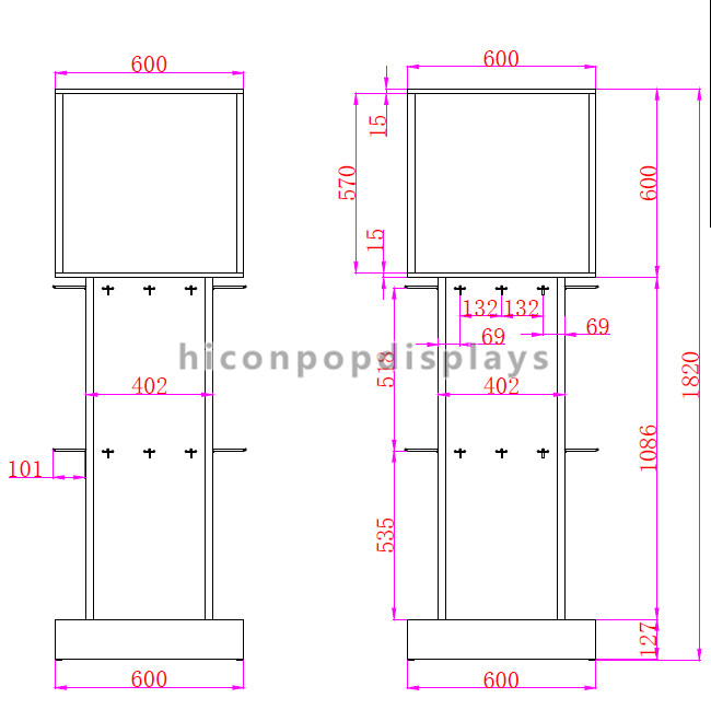 4 - Way Retail Accessories Display Lighting Hair Extension Display Stand Freestanding