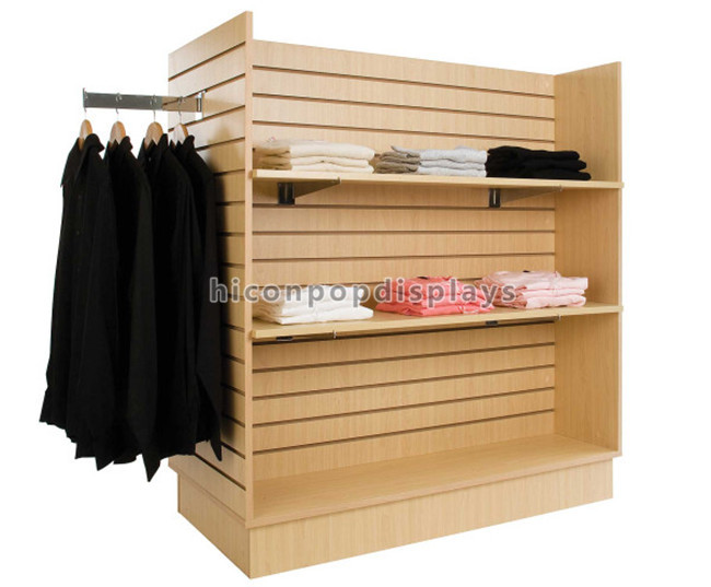 Clothing Store Furniture 4 Way Garment Hanging Wood Freestanding Slatwall Displays