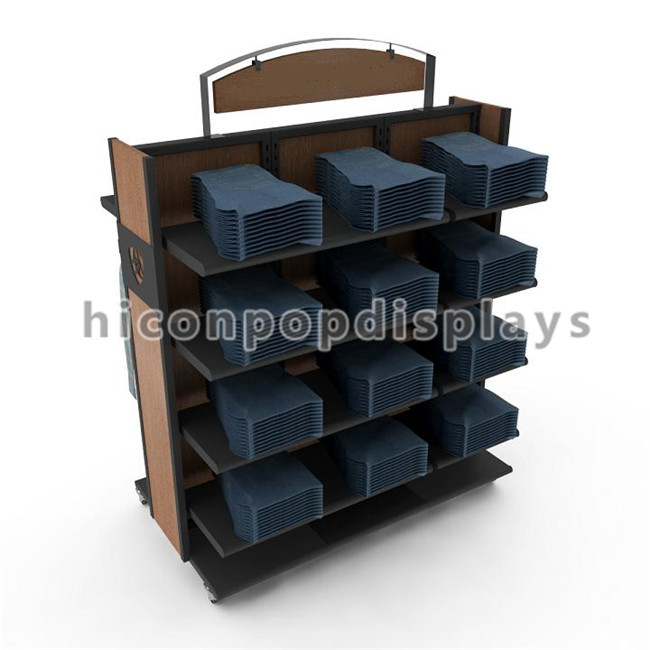 Movable Wooden T - Shirt / Jeans Display Racks For Apparel Retail Store Promotion