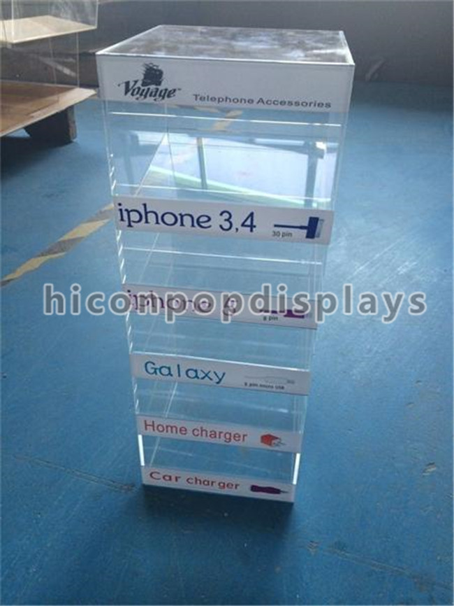 Acrylic Cell Phone Accessories Charger Countertop Display Stand Custom Size