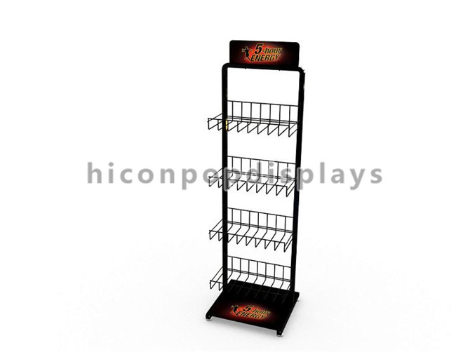 Metal Wire Display Stand Free Standing With 4 - Layer Basket Holder / 4 Caster