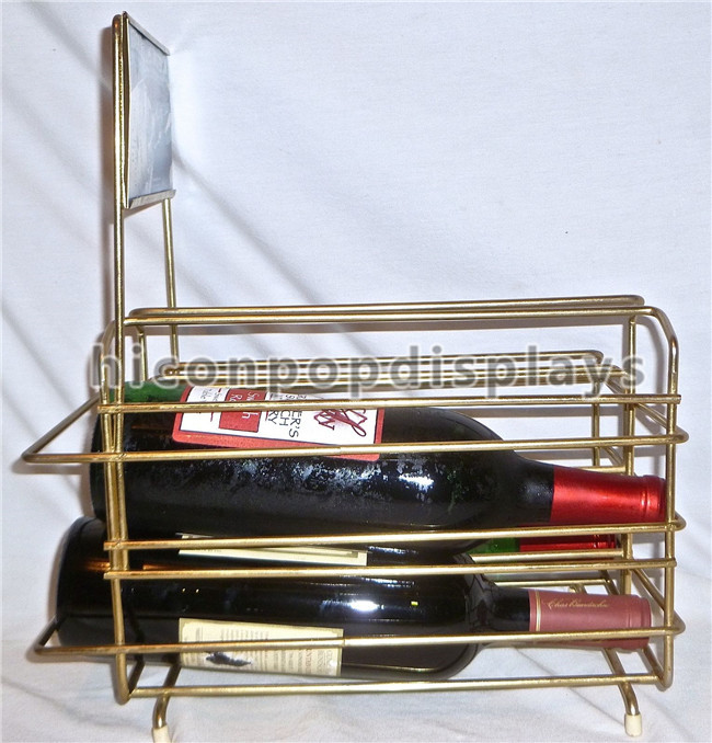 Liquor Shop Gin Commercial Countertop Wire Wine Rack Display Finished Golden Color