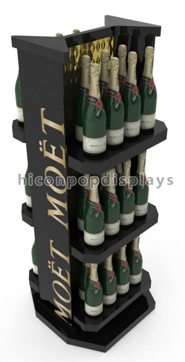 Movable Solid Wood Cola Display Stand Freestanding Drinks Shop Merchandising Display