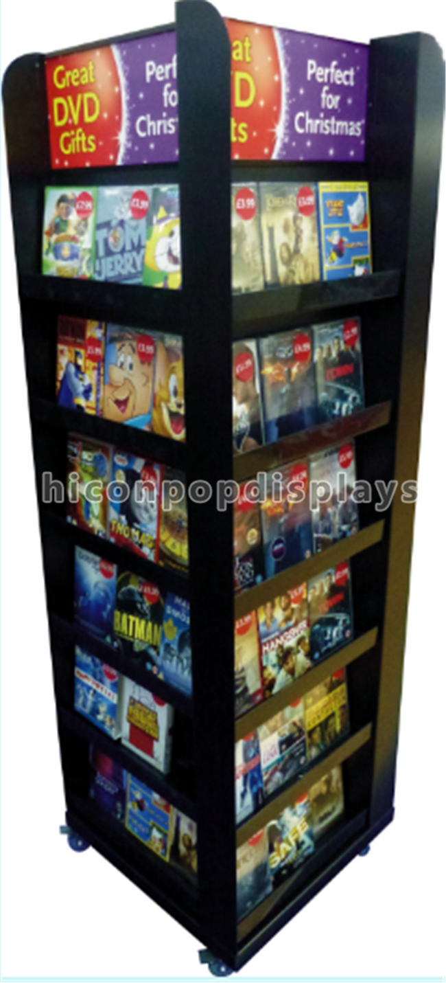 4-Way White Retail Cd Display Stands Freestanding For Book Store / Supermarket