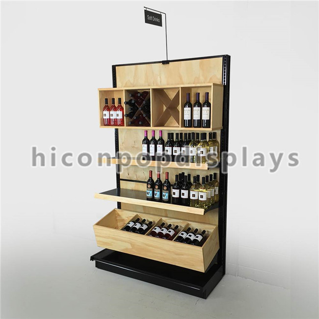 Liquor Store Gondola Shelving Units 36 Inch Wide End Cap Wooden Shelving Display Stand