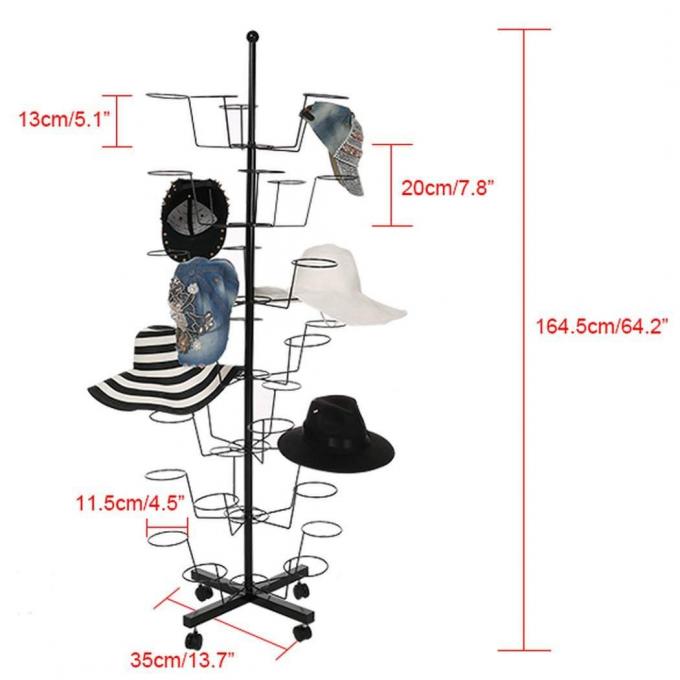 Free Standing Metal Hat Display Stand 7-Layer Rotating Cap Rack For Retail Store