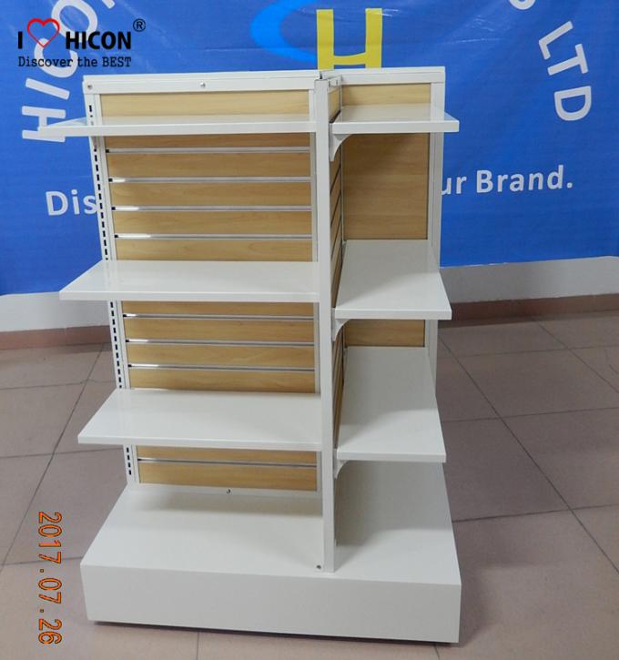 Wooden Clothing Store Fixtures Metal 4-Way Garment Shop Display Racks Floor Standing