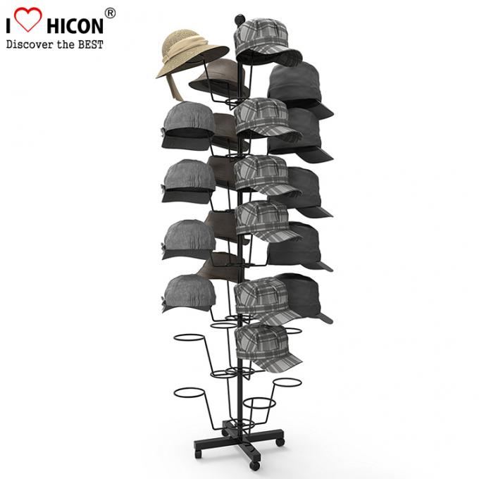 Free Standing Metal Hat Display Stand 7-Layer Rotating Cap Rack For Retail Store