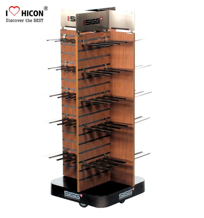 Countertop Black Wood Slatwall Display Stands Rotating For Retail Store / Shops