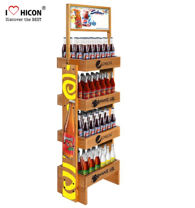 5 - Layer Wooden Energy Drink Display Stand For Bakery / Coconut Water Retail