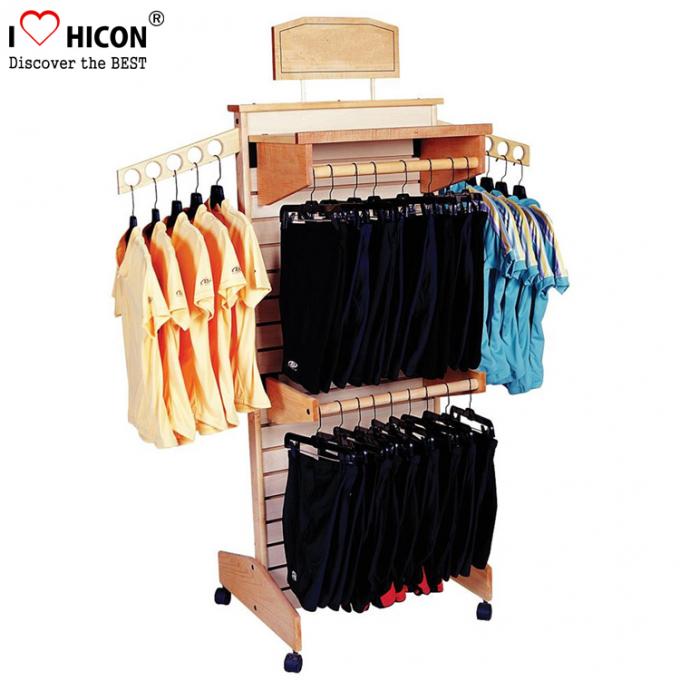 Wooden Retail Clothing Store Fixtures Grid Wall Panel Display With Hooks