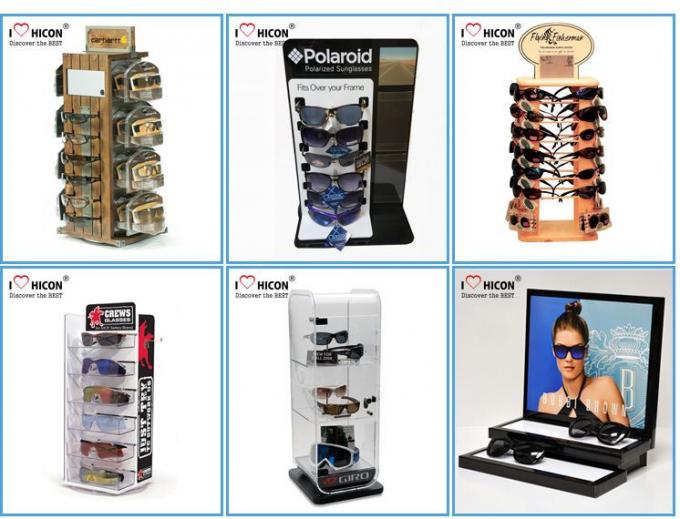 Veneering Wood Metal Rod Rotating Sunglasses Display Stand For 30 Pairs Eyewear