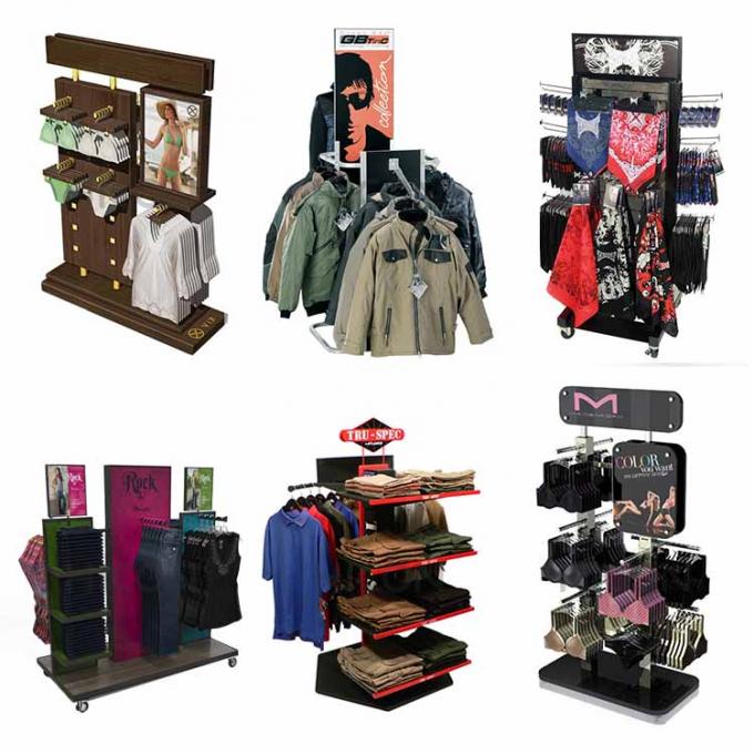 Apparel Retail Store 4 Caster Clothing Rack Free Standing Clothing Display Rack