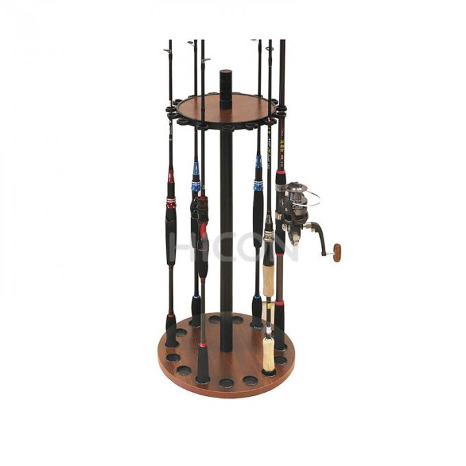 Wooden Fishing Rod Display Rack Round Pole Holder Fishing Reel Rack