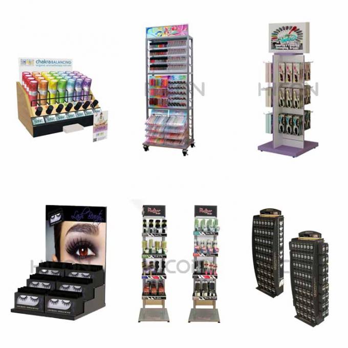 Foldable Display Shelf Cosmetic Store Flooring Steel PVC Wood Acrylic Paper Cosmetics Display Stand