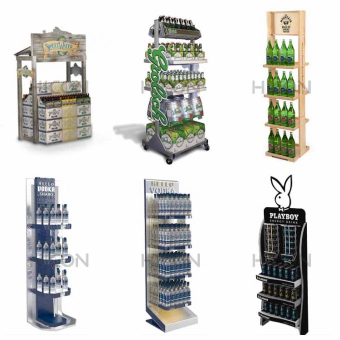 Commercial Metal Wire Round Floor 3-tier Wine Display Rack For Retail Stores