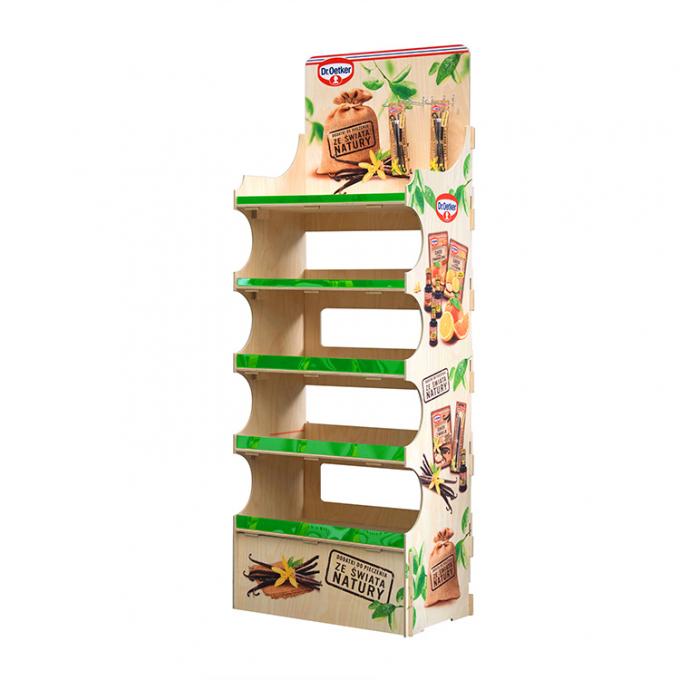 5-Tier Free-Standing Wooden Display Rack Custom Brand Graphic For Retail Shop